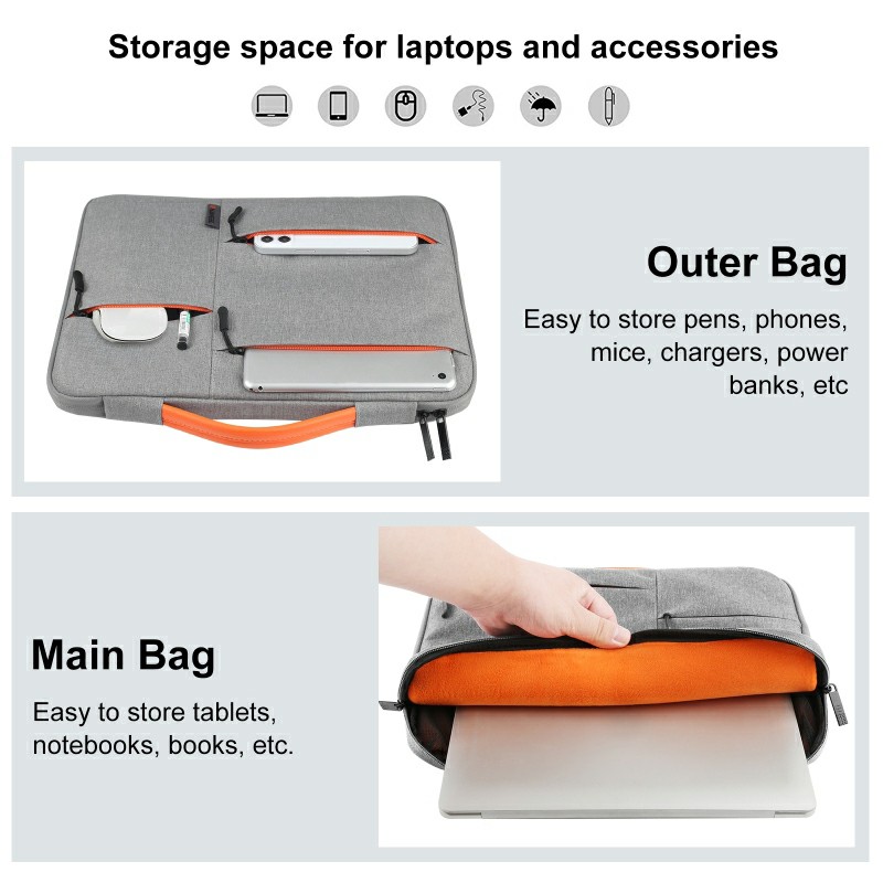 13 inch 360 Degree Protective Laptop Polyester Bag Compatible with 13 Inch Laptop - Grey - Image 7