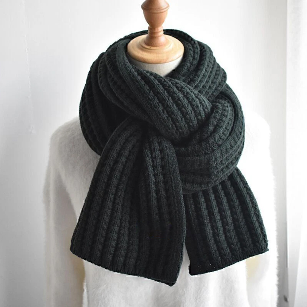 Scarf Women Winter Versatile Solid Color Thickened Woolen Knitted Scarf - Black - Image 8